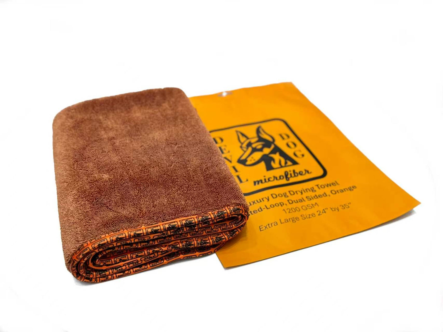 Devil Dog Premium Dog Drying Towel | 1200 GSM Microfiber | 24" × 35" Orange