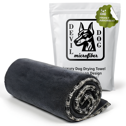 Devil Dog Premium Dog Drying Towel | 1200 GSM Microfiber | 24" × 35" Gray — For Medium to Large Dogs