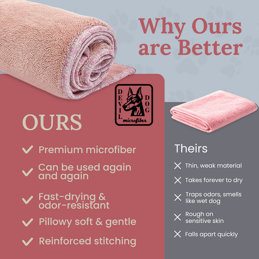 Devil Dog Premium Dog Drying Towel | 1200 GSM Microfiber | 24" × 35" Pink — The Dog Mom Gift That Actually Gets Used