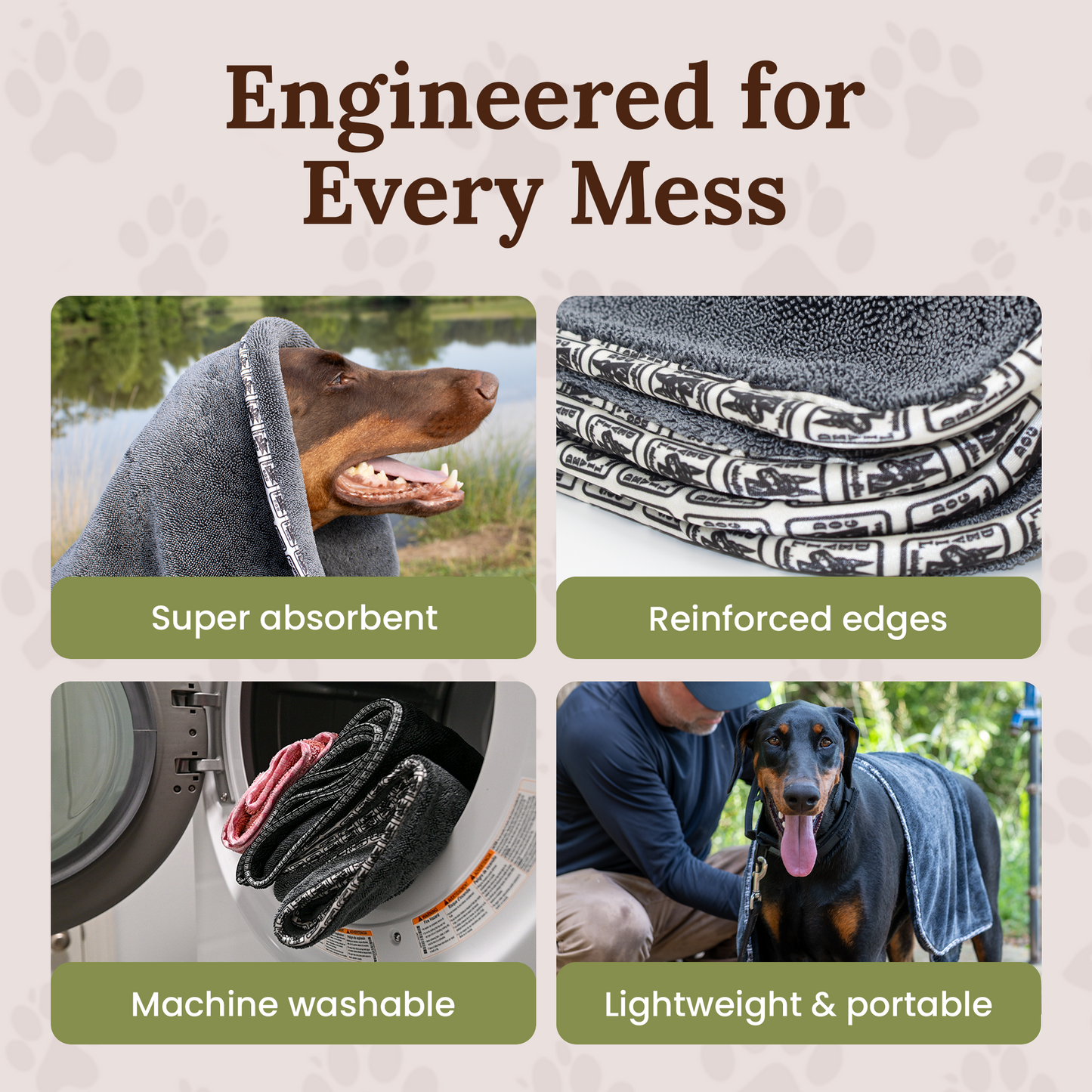 Devil Dog Premium Dog Drying Towel | 1200 GSM Microfiber | 24" × 35" Gray — For Medium to Large Dogs