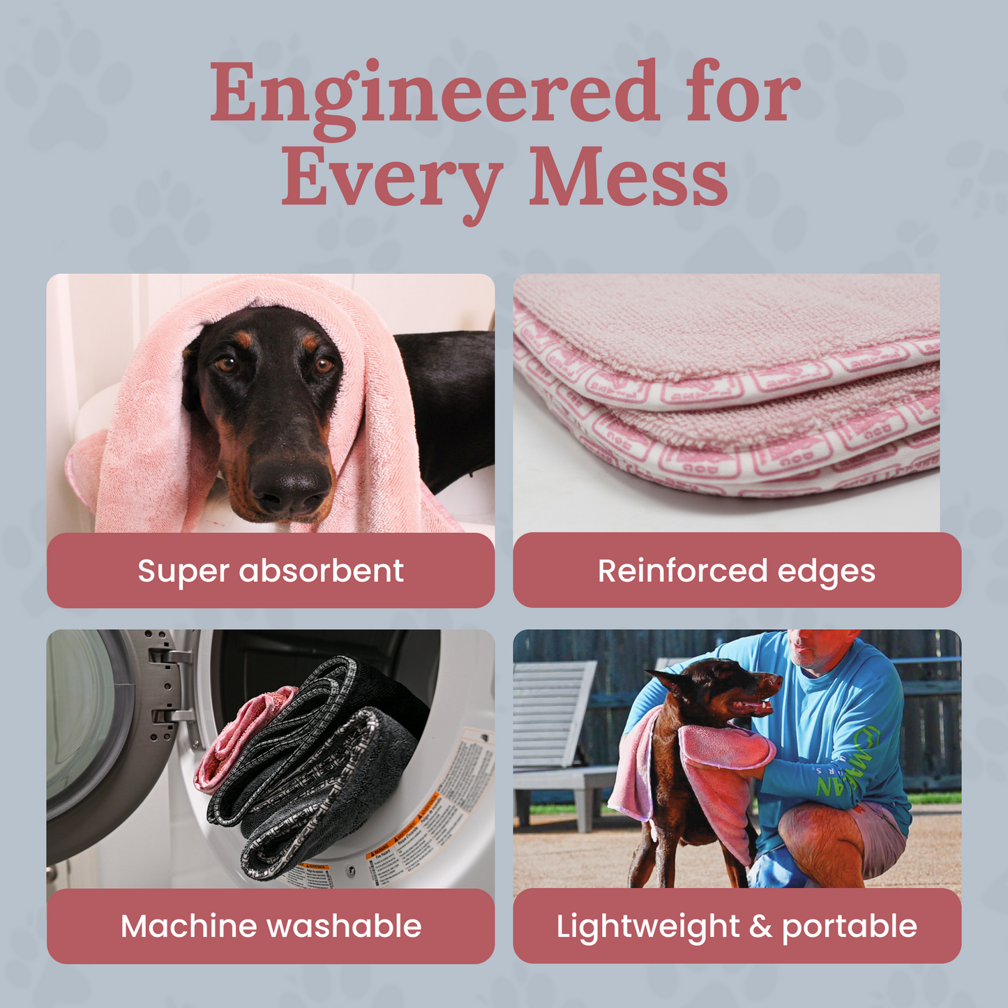 Devil Dog Premium Dog Drying Towel | 1200 GSM Microfiber | 24" × 35" Pink — The Dog Mom Gift That Actually Gets Used