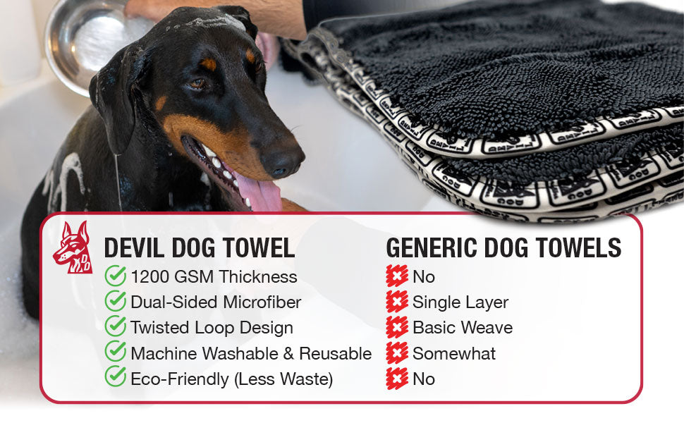 16" x 24" Gray Devil Dog Premium Pet Drying Towel