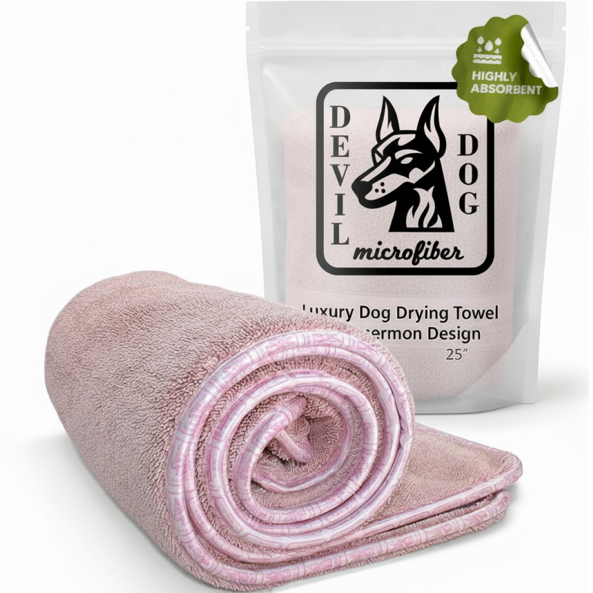 Devil Dog Premium Dog Drying Towel | 1200 GSM Microfiber | 24" × 35" Pink — The Dog Mom Gift That Actually Gets Used