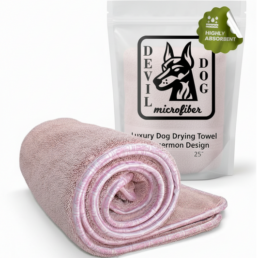 Devil Dog Premium Dog Drying Towel | 1200 GSM Microfiber | 24" × 35" Pink — The Dog Mom Gift That Actually Gets Used