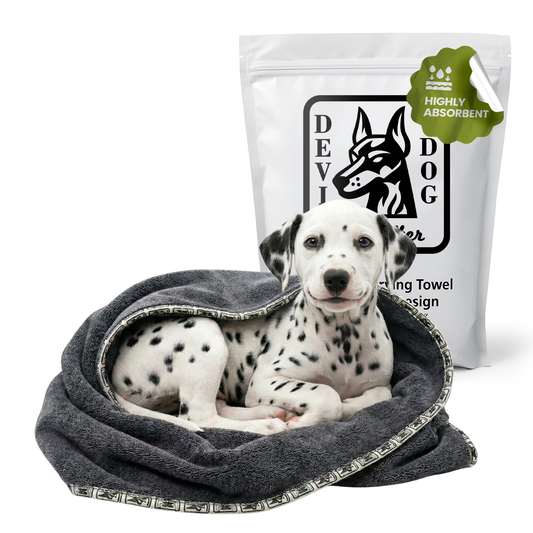 Devil Dog Premium Dog Drying Towel | 1200 GSM Microfiber | 24" × 35" Gray — For Medium to Large Dogs