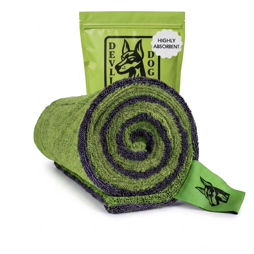 Devil Dog XL Truck & Car Drying Towel | 1200 GSM Microfiber | 24"×45" Green — Streak-Free, Swirl-Free