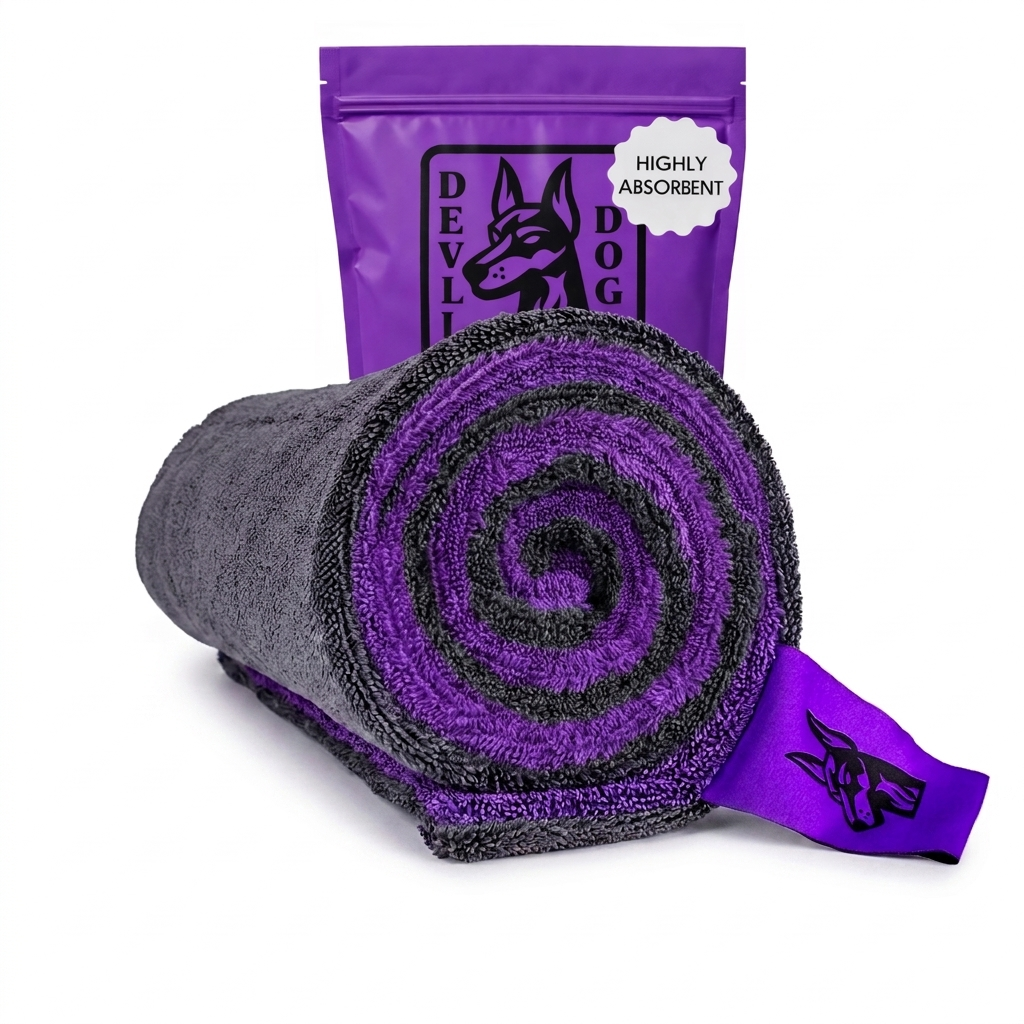 Devil Dog XL Car & Truck Drying Towel | 1200 GSM Microfiber | 24"×45" Purple — For Drivers Who Do It Different