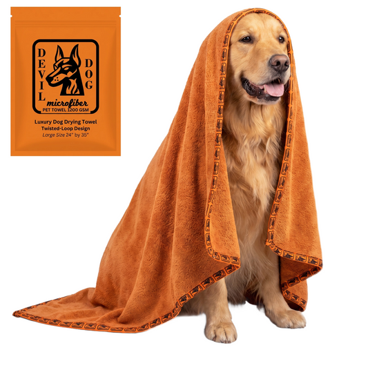 Devil Dog Premium Dog Drying Towel | 1200 GSM Microfiber | 24" × 35" Orange
