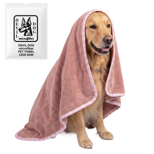 Devil Dog Premium Dog Drying Towel | 1200 GSM Microfiber | 24" × 35" Pink — The Dog Mom Gift That Actually Gets Used